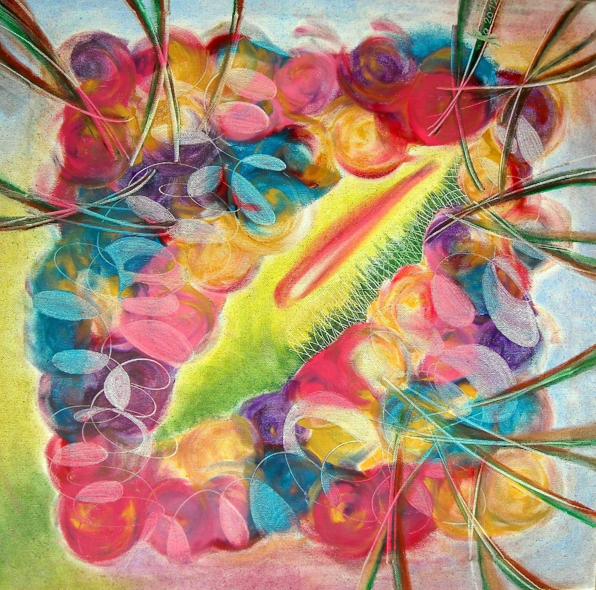 THE MISTERY INSIDE FLOWERS - oil pastels on canvas 2012, 50 x 50 cm